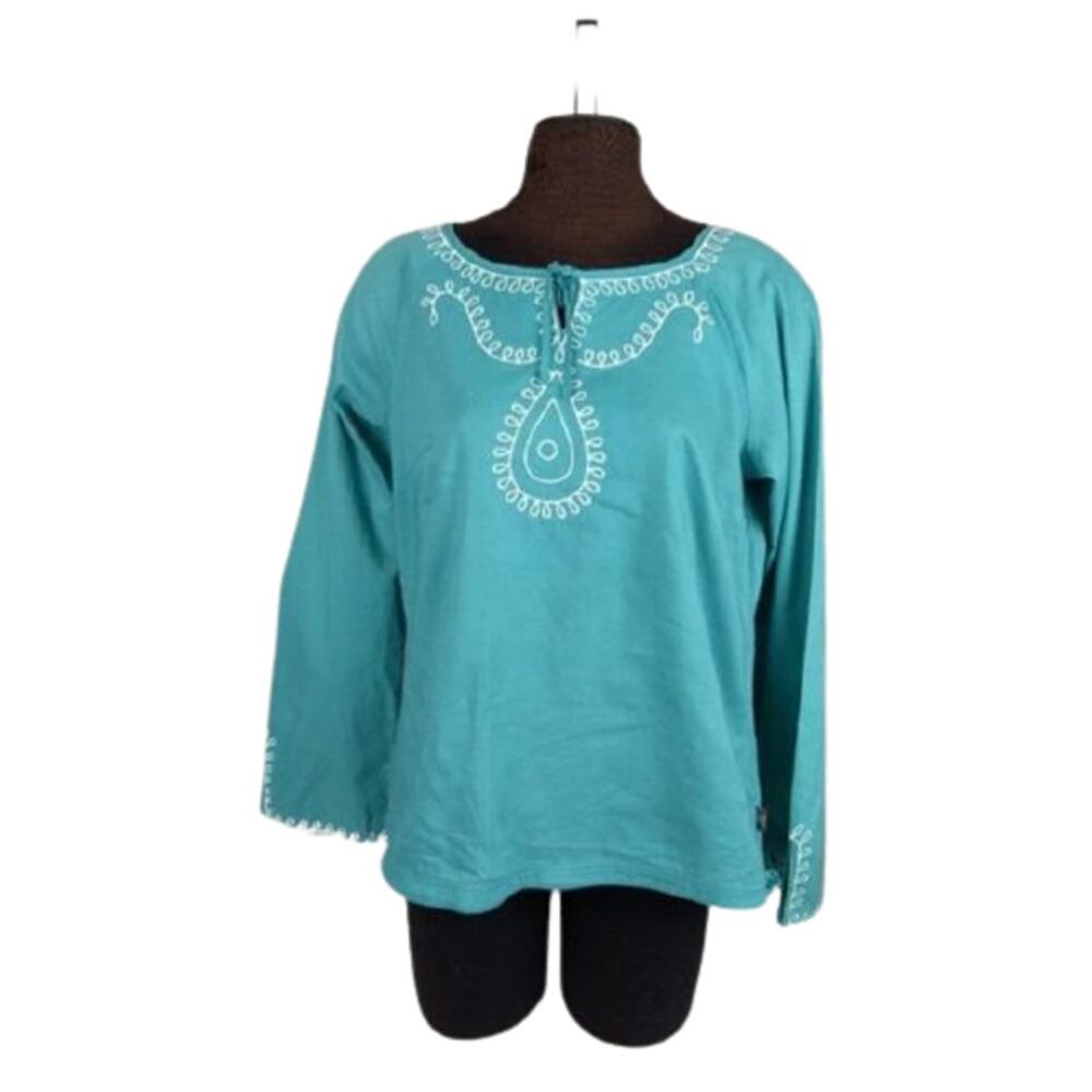 Prana Embroidered Boho Peasant Blouse Size large